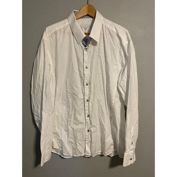 Jared Lang Mens Shirt Size 3XL White Long Sleeve Button Up Contrast Cuff Preppy - Picture 1 of 8